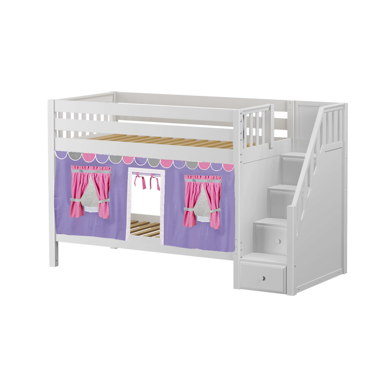 Maxtrix Twin Low Bunk Bed with Stairs + Curtain