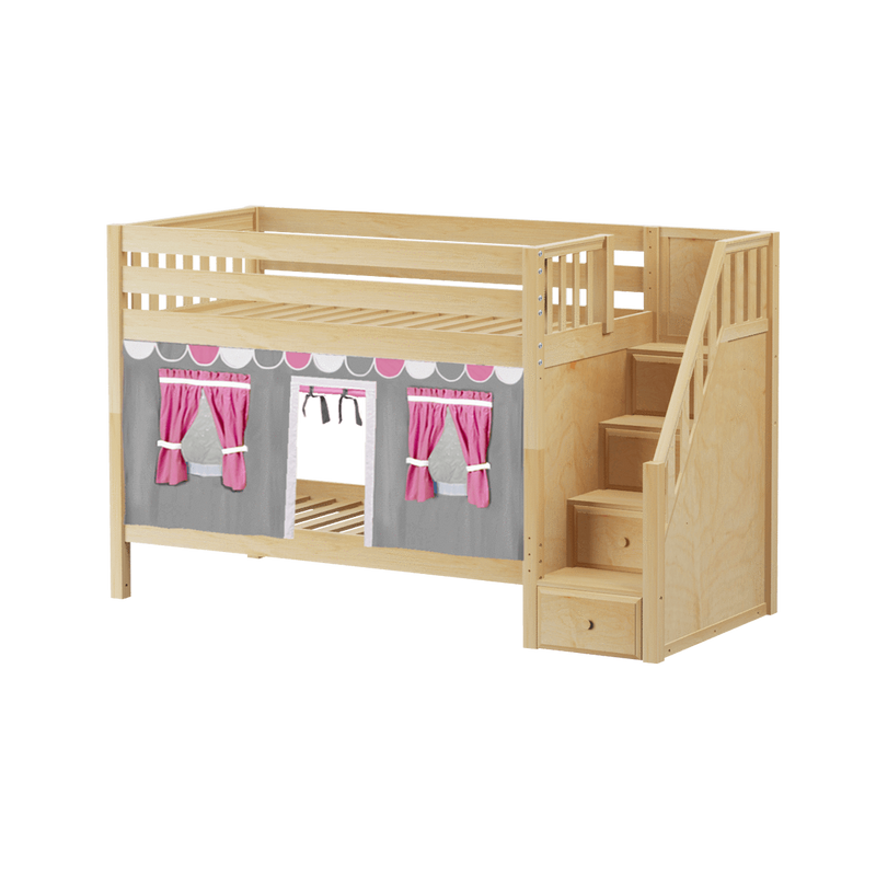 Maxtrix Twin Low Bunk Bed with Stairs + Curtain