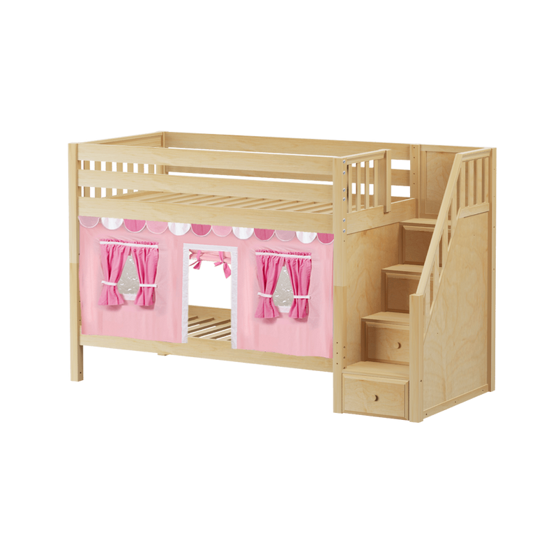 Maxtrix Twin Low Bunk Bed with Stairs + Curtain