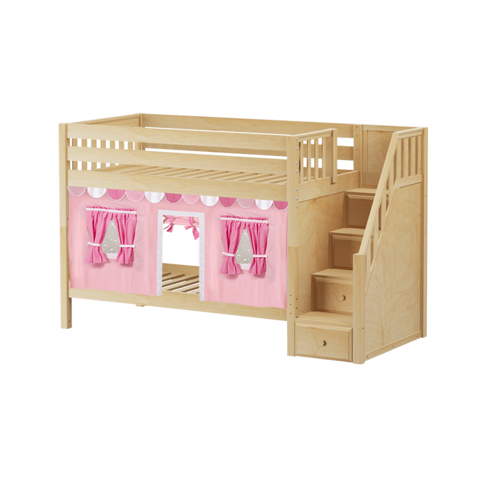 Maxtrix Twin Low Bunk Bed with Stairs + Curtain
