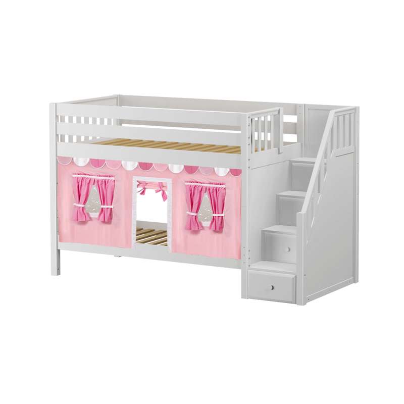 Maxtrix Twin Low Bunk Bed with Stairs + Curtain