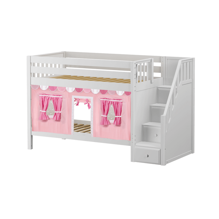 Maxtrix Twin Low Bunk Bed with Stairs + Curtain