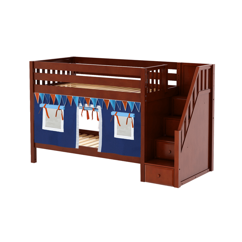 Maxtrix Twin Low Bunk Bed with Stairs + Curtain