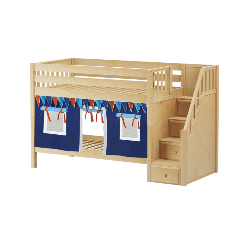 Maxtrix Twin Low Bunk Bed with Stairs + Curtain