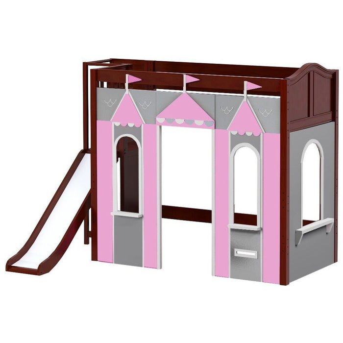 Maxtrix Twin High Loft Bed with Slide Platform + Playhouse Panels