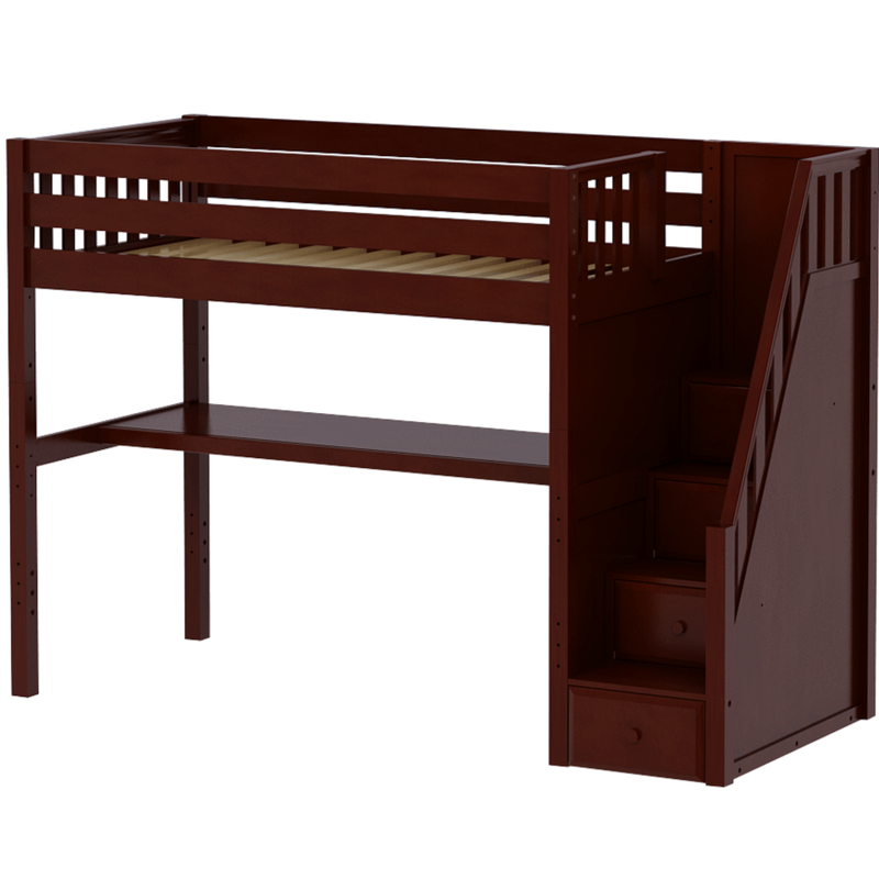 Maxtrix Twin High Loft Bed with Stairs + Desk