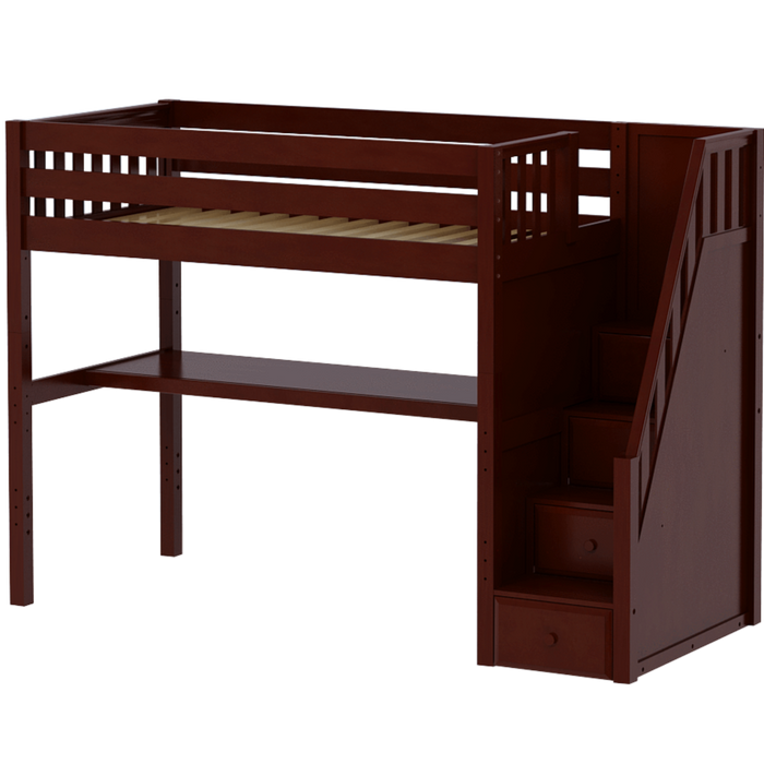 Maxtrix Twin High Loft Bed with Stairs + Desk