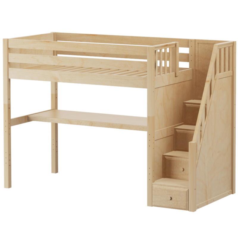 Maxtrix Twin High Loft Bed with Stairs + Desk