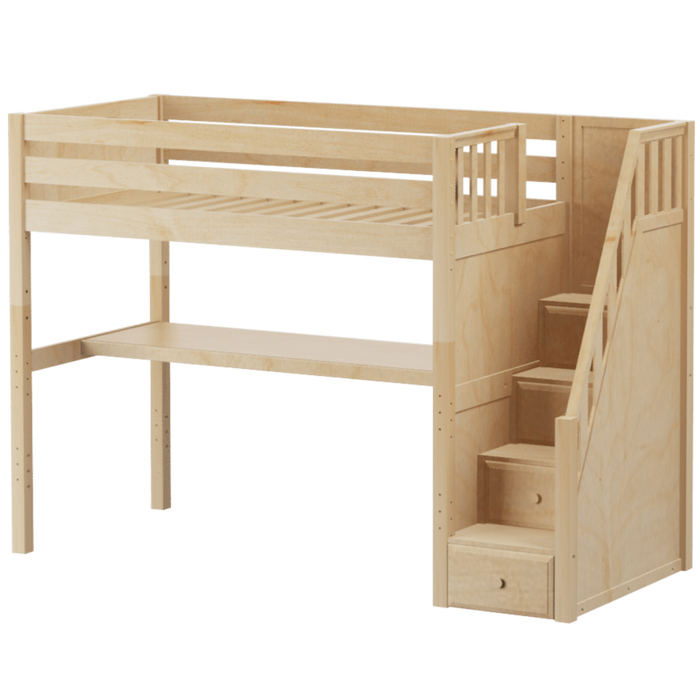 Maxtrix Twin High Loft Bed with Stairs + Desk