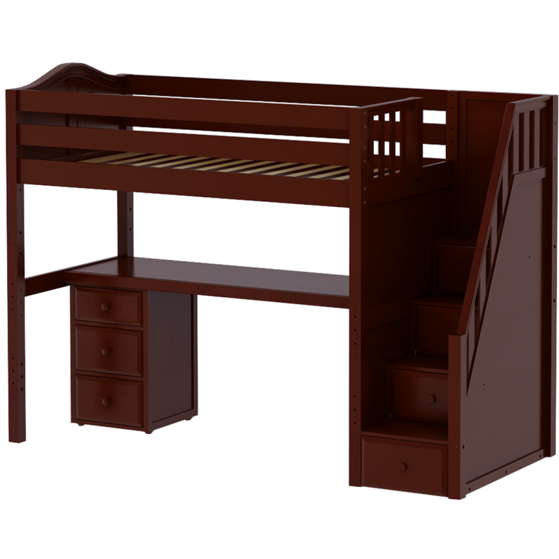 Maxtrix Twin High Loft Bed with Stairs + Desk