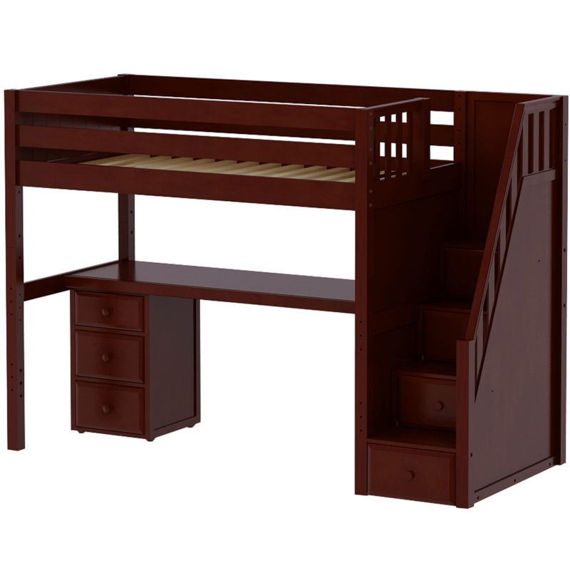 Maxtrix Twin High Loft Bed with Stairs + Desk