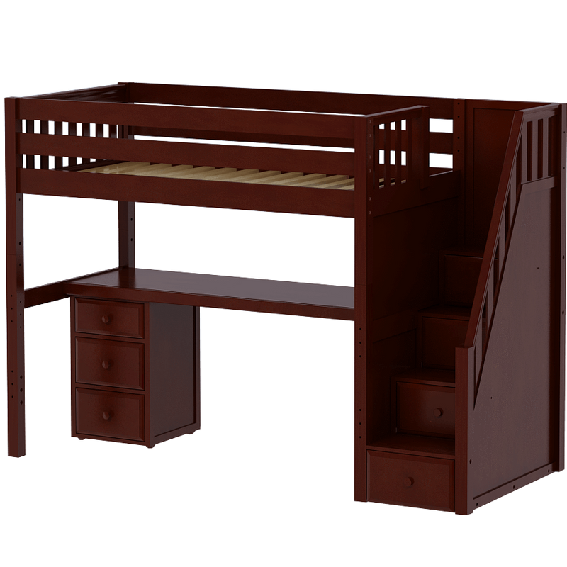 Maxtrix Twin XL High Loft Bed with Stairs + Desk