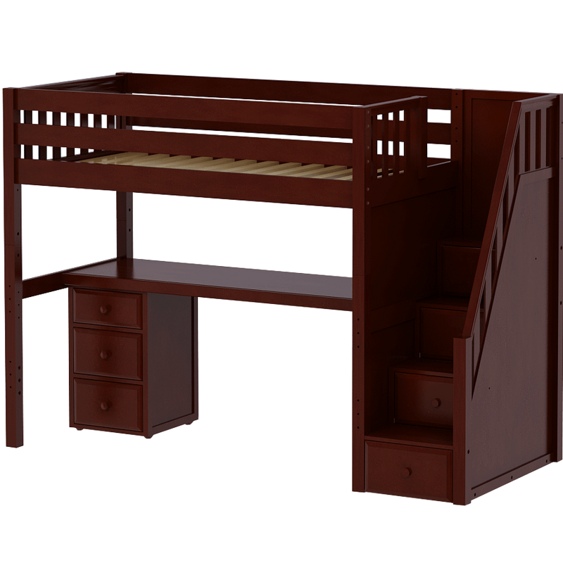 Maxtrix Twin High Loft Bed with Stairs + Desk