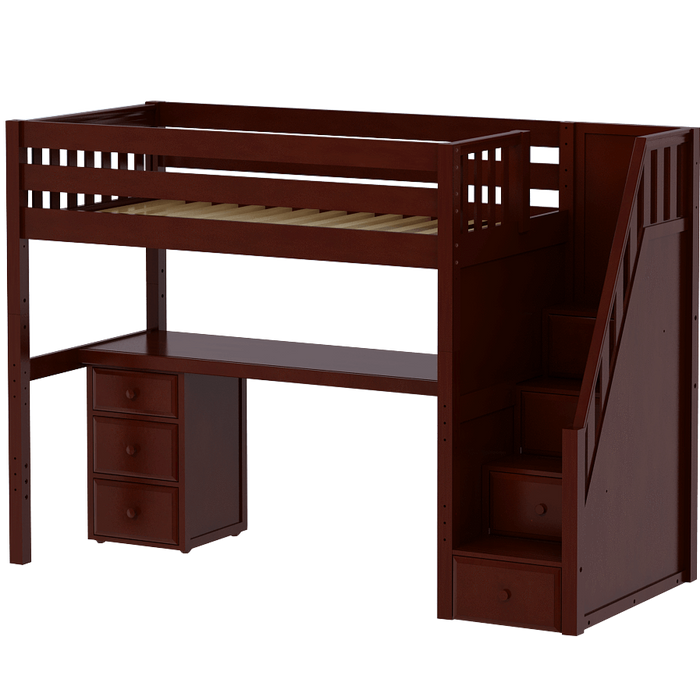 Maxtrix Twin XL High Loft Bed with Stairs + Desk