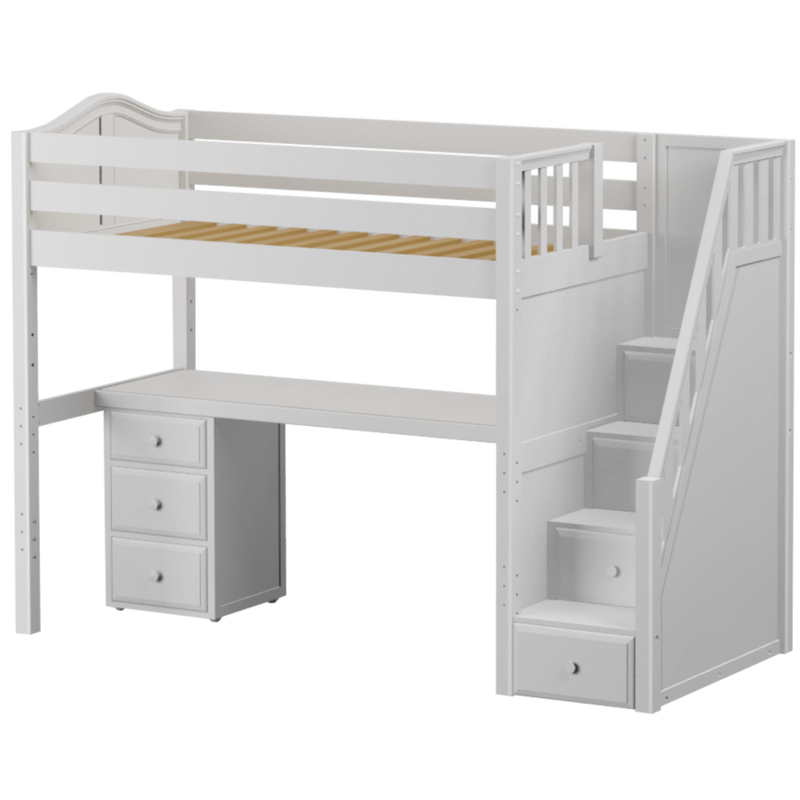 Maxtrix Twin High Loft Bed with Stairs + Desk