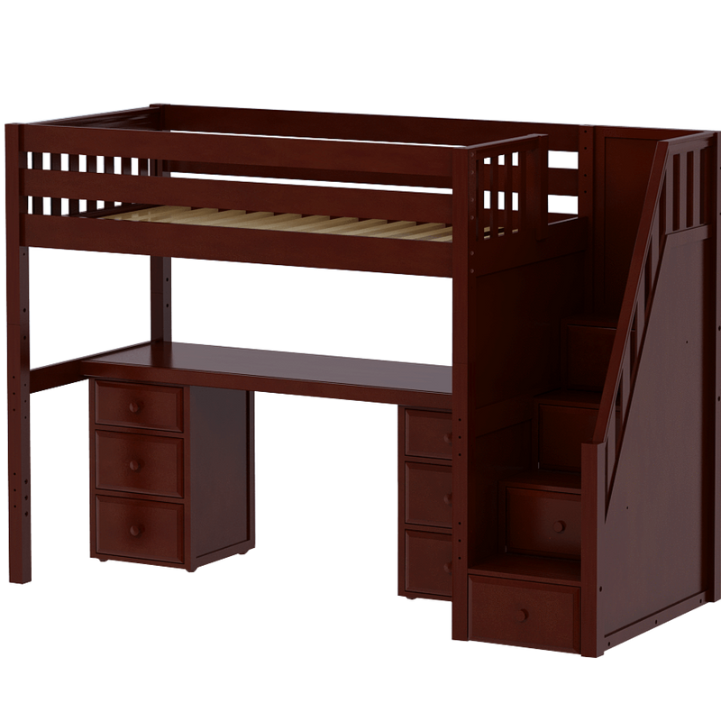 Maxtrix Twin XL High Loft Bed with Stairs + Desk