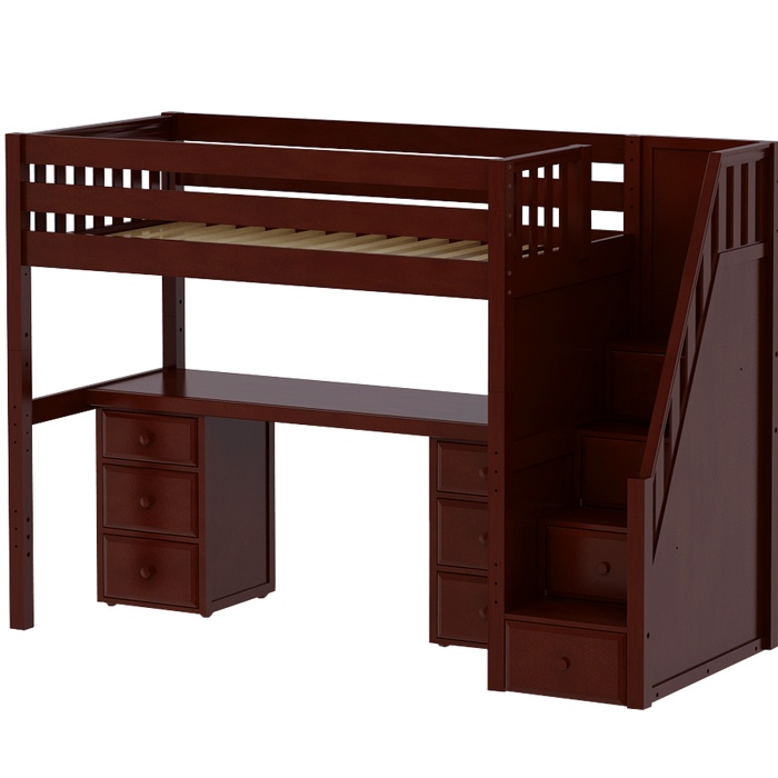 Maxtrix Twin XL High Loft Bed with Stairs + Desk