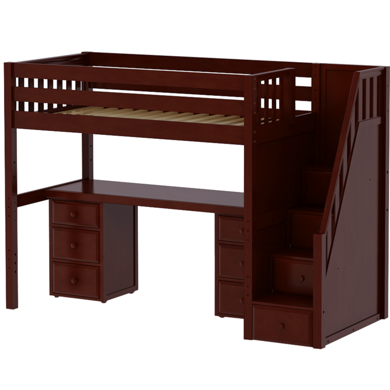 Maxtrix Twin High Loft Bed with Stairs + Desk