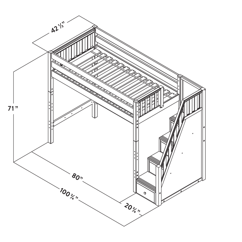 Maxtrix Twin High Loft Bed with Stairs + Corner Desk