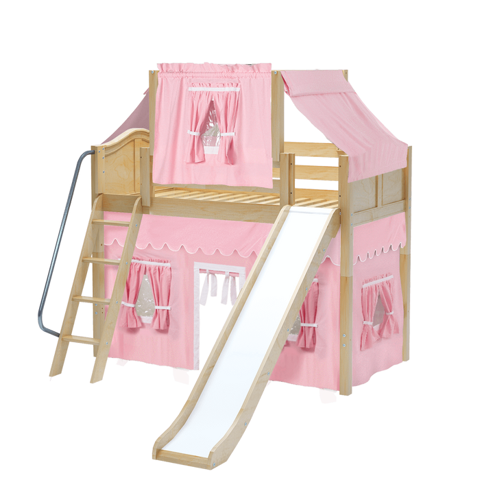 Maxtrix Twin Mid Loft Bed with Angled Ladder, Curtain, Top Tent + Slide