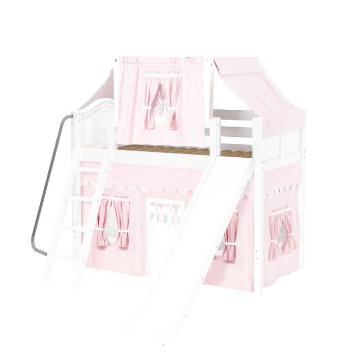 Maxtrix Twin Mid Loft Bed with Angled Ladder, Curtain, Top Tent + Slide