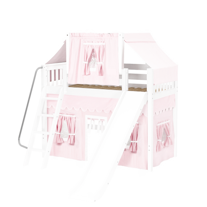 Maxtrix Twin Mid Loft Bed with Angled Ladder, Curtain, Top Tent + Slide