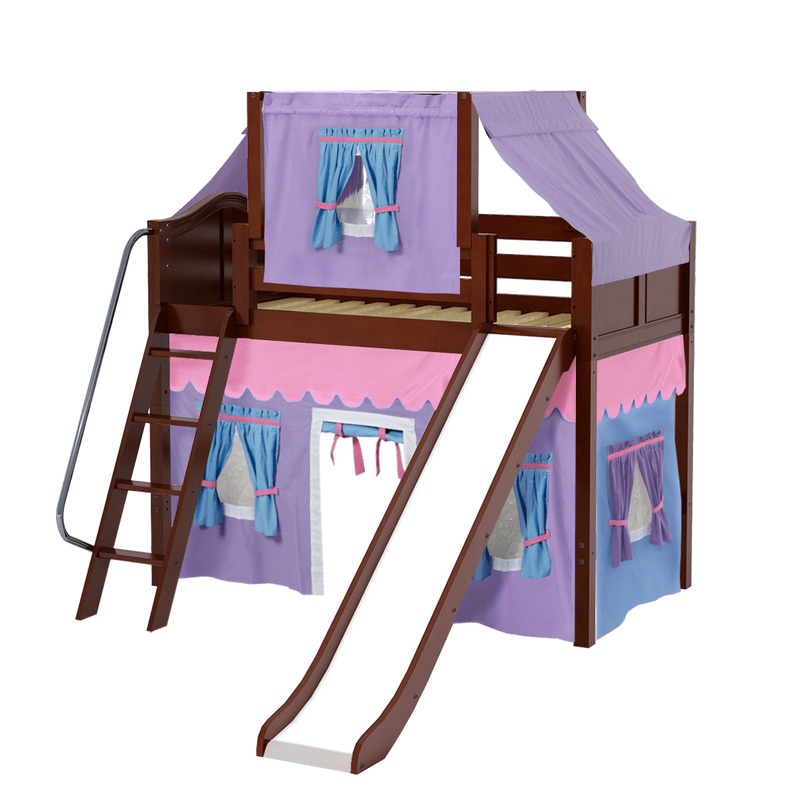 Maxtrix Twin Mid Loft Bed with Angled Ladder, Curtain, Top Tent + Slide