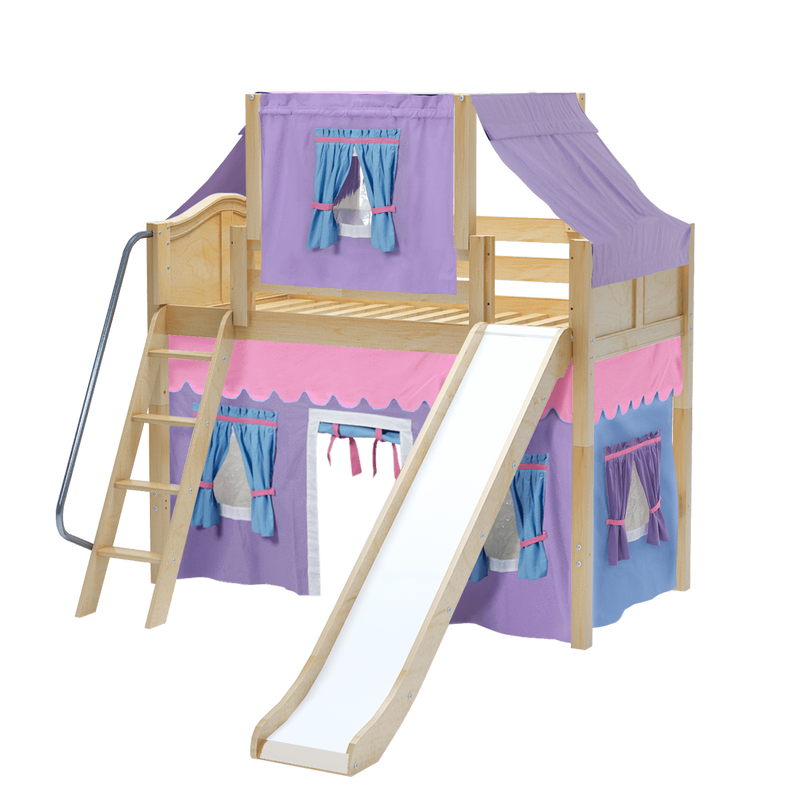 Maxtrix Twin Mid Loft Bed with Angled Ladder, Curtain, Top Tent + Slide