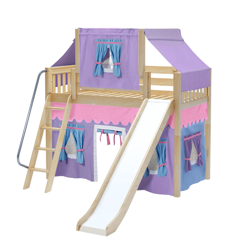 Maxtrix Twin Mid Loft Bed with Angled Ladder, Curtain, Top Tent + Slide