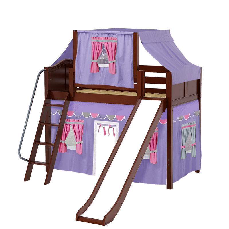 Maxtrix Twin Mid Loft Bed with Angled Ladder, Curtain, Top Tent + Slide