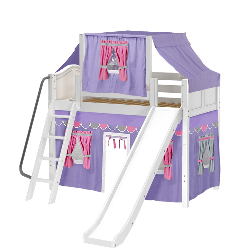 Maxtrix Twin Mid Loft Bed with Angled Ladder, Curtain, Top Tent + Slide