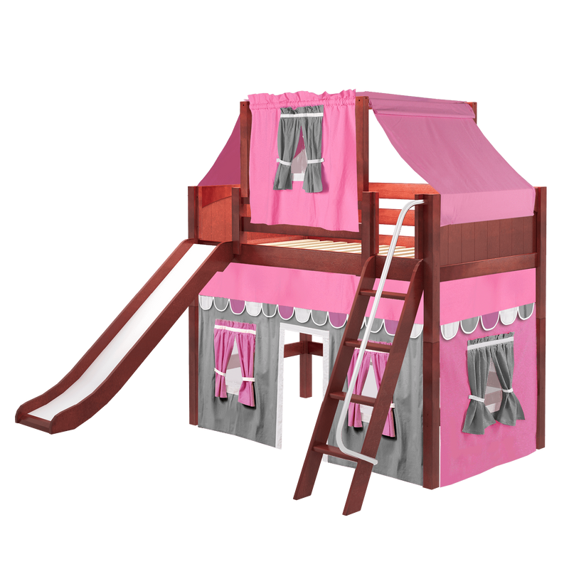 Maxtrix Twin Mid Loft Bed with Angled Ladder, Curtain, Top Tent + Slide