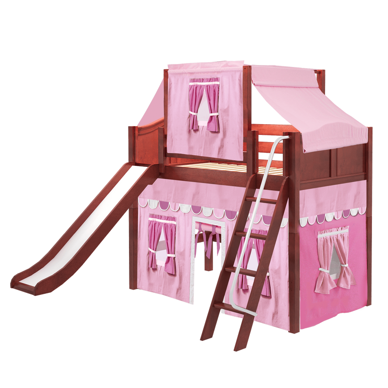 Maxtrix Twin Mid Loft Bed with Angled Ladder, Curtain, Top Tent + Slide