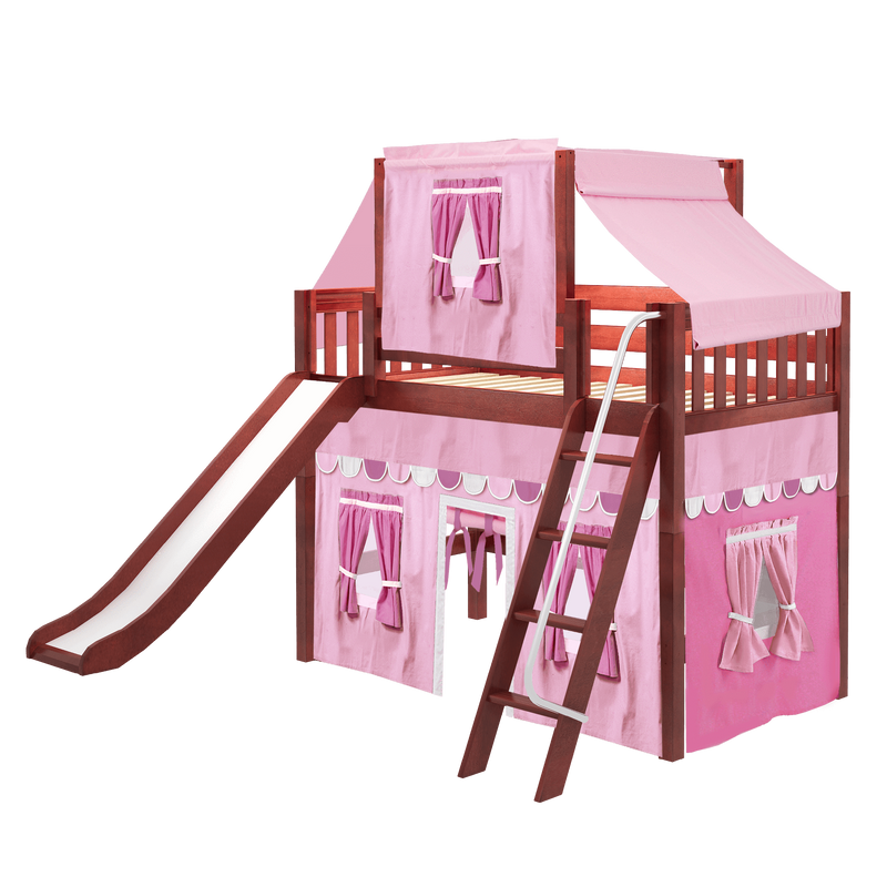 Maxtrix Twin Mid Loft Bed with Angled Ladder, Curtain, Top Tent + Slide