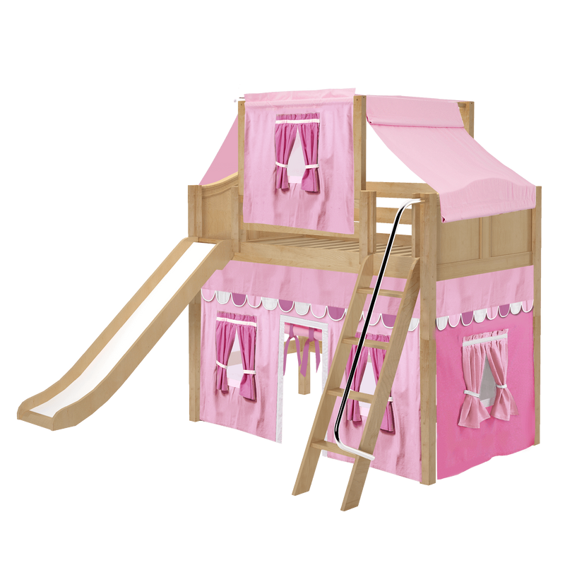 Maxtrix Twin Mid Loft Bed with Angled Ladder, Curtain, Top Tent + Slide