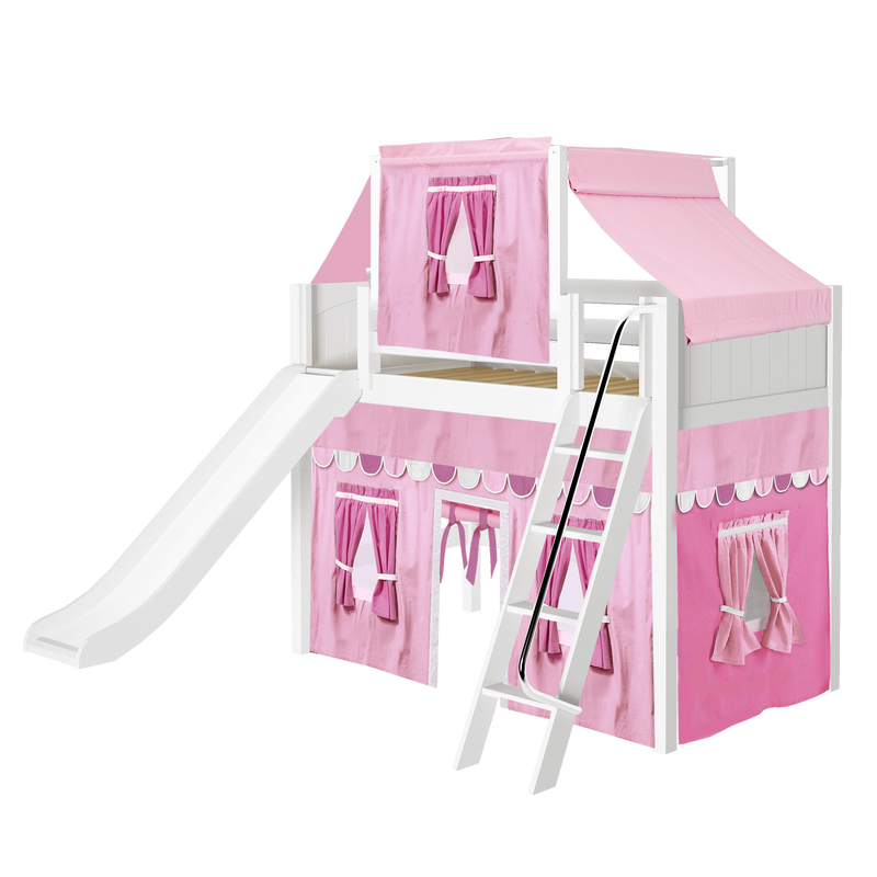 Maxtrix Twin Mid Loft Bed with Angled Ladder, Curtain, Top Tent + Slide