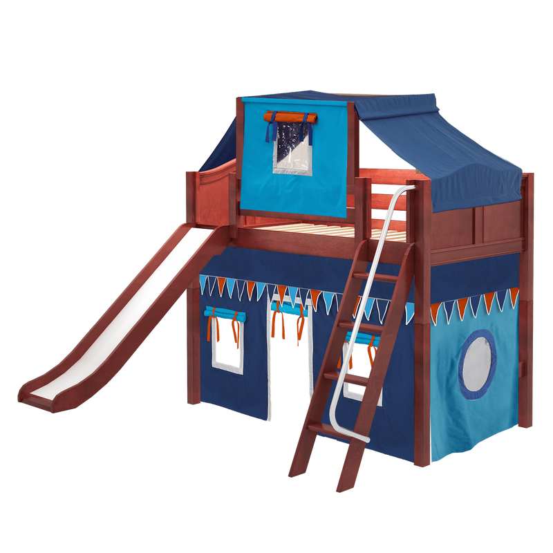 Maxtrix Twin Mid Loft Bed with Angled Ladder, Curtain, Top Tent + Slide
