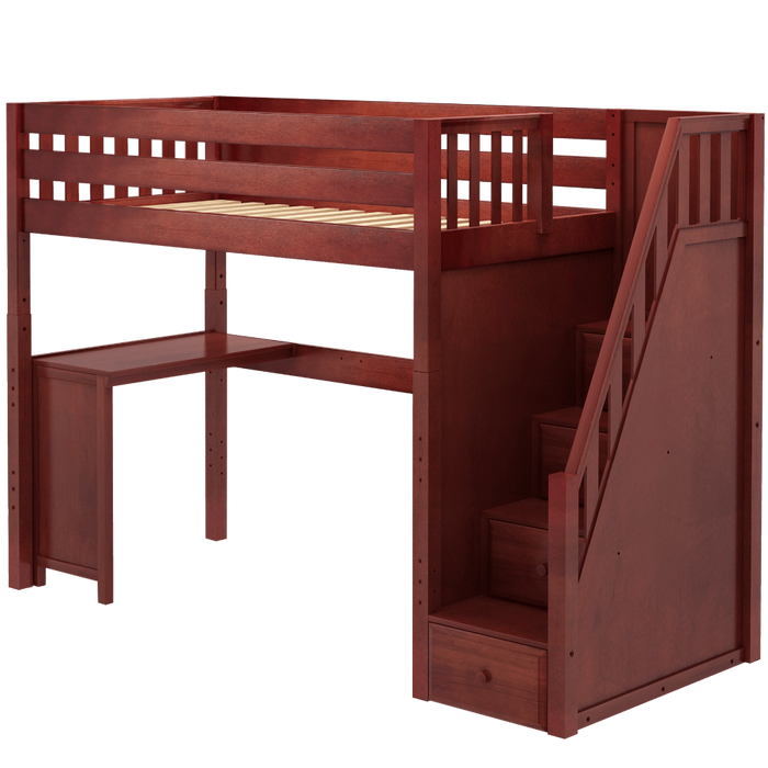 Maxtrix Twin XL High Loft Bed with Stairs + Corner Desk