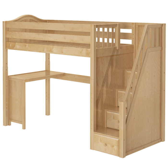 Maxtrix Twin High Loft Bed with Stairs + Corner Desk