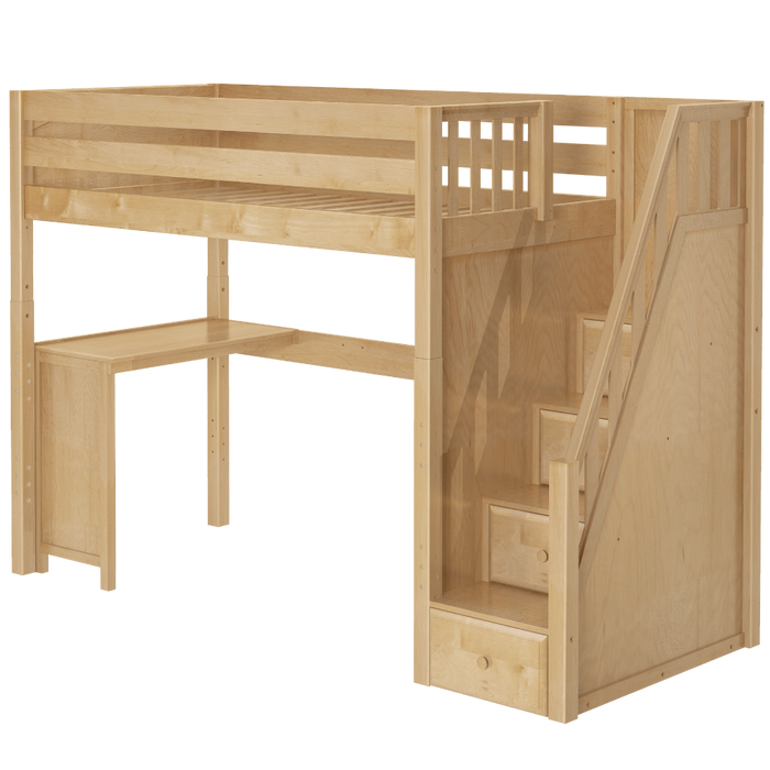 Maxtrix Twin High Loft Bed with Stairs + Corner Desk