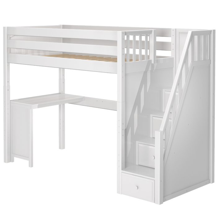 Maxtrix Twin High Loft Bed with Stairs + Corner Desk