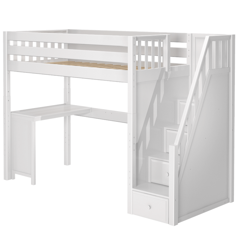 Maxtrix Twin XL High Loft Bed with Stairs + Corner Desk