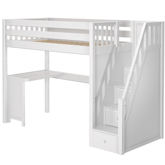 Maxtrix Twin High Loft Bed with Stairs + Corner Desk