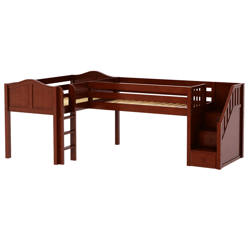 Maxtrix Twin Low Corner Loft Bed with Ladder + Stairs - R