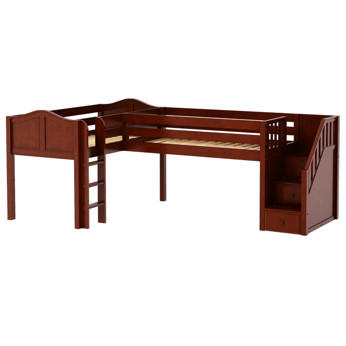 Maxtrix Twin Low Corner Loft Bed with Ladder + Stairs - R