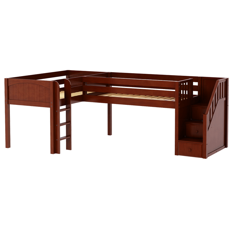 Maxtrix Twin Low Corner Loft Bed with Ladder + Stairs - R