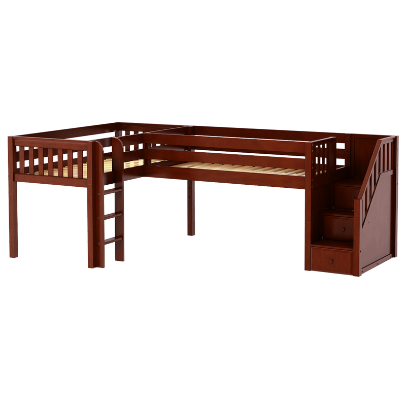 Maxtrix Twin Low Corner Loft Bed with Ladder + Stairs - R