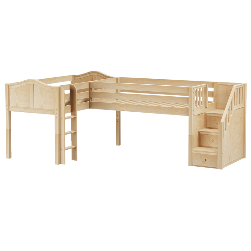 Maxtrix Twin Low Corner Loft Bed with Ladder + Stairs - R