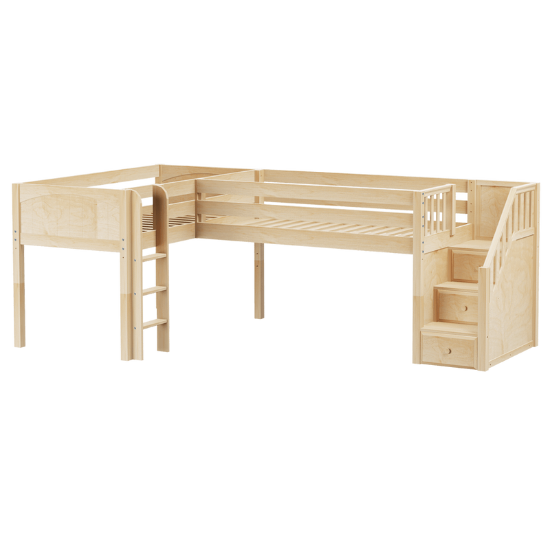 Maxtrix Twin Low Corner Loft Bed with Ladder + Stairs - R