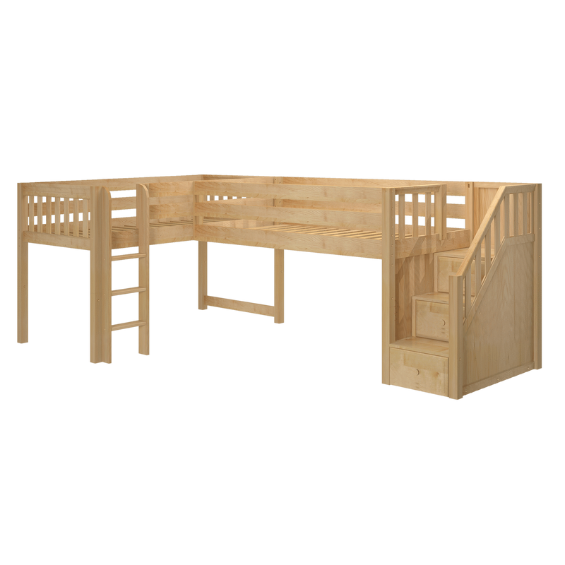 Maxtrix Twin Low Corner Loft Bed with Ladder + Stairs - R